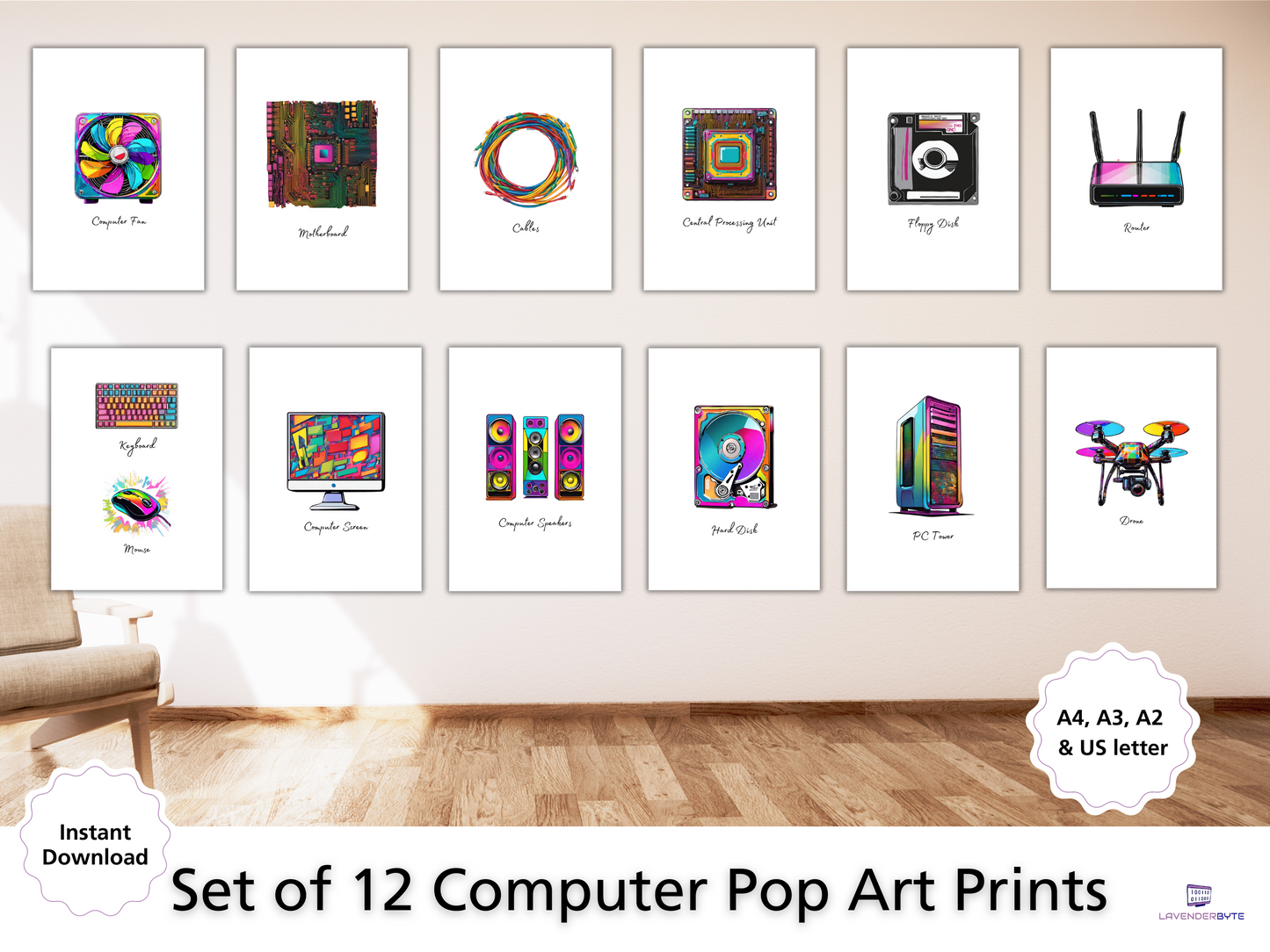 Pop Art Computer Hardware Posters Computing Posters Classroom Posters Computer Science x12 GCSE STEM Class technology Decor Paint Splatter