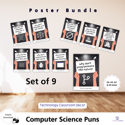 Puns in Computer Science set of 9 Classroom Posters Bundle Tech Posters Class Jokes Decor for Teachers Students College High School Prints