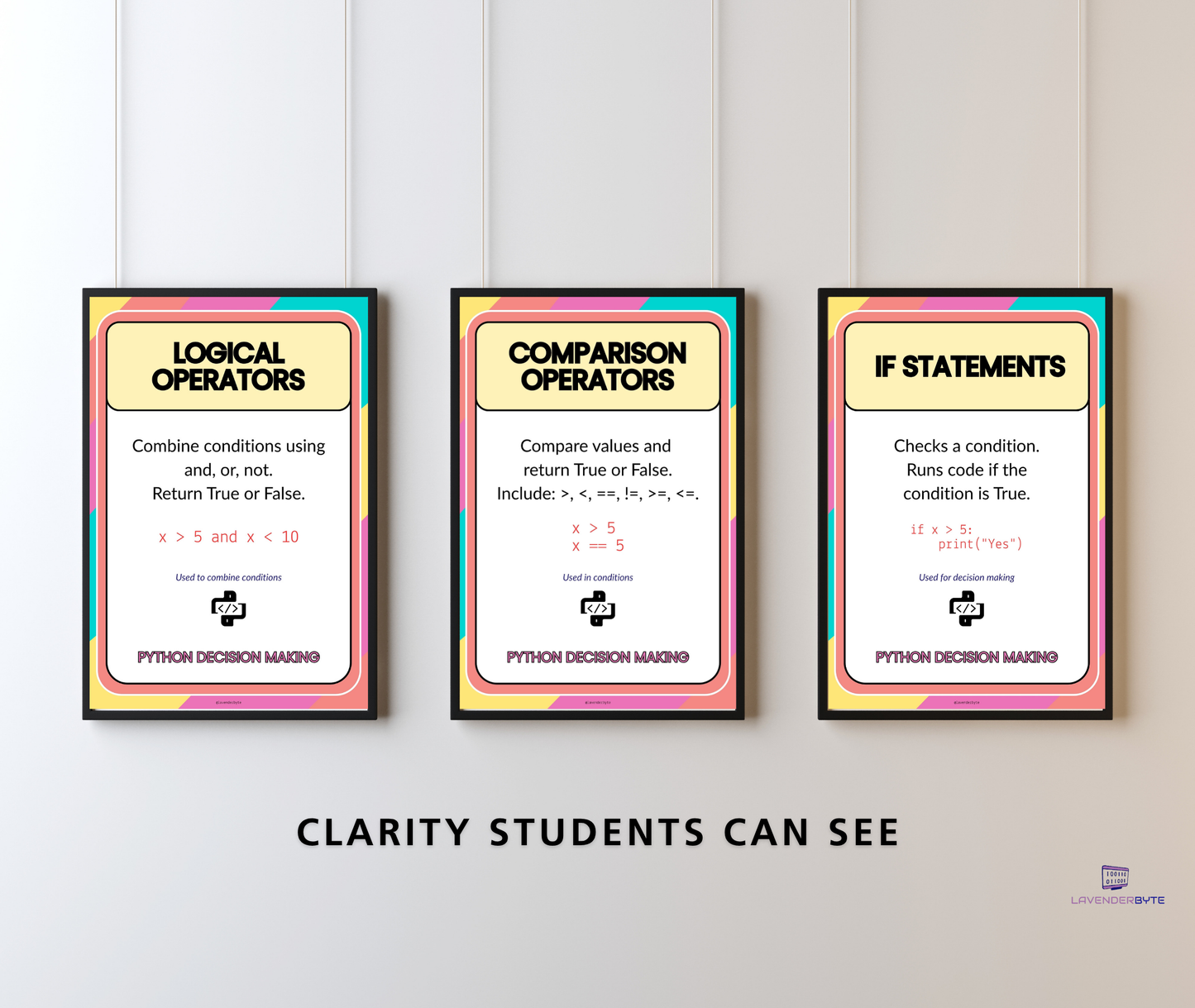Python Decision Making Posters (If Statements, If/Else, Elif & Operators) | Computer Science Classroom Display