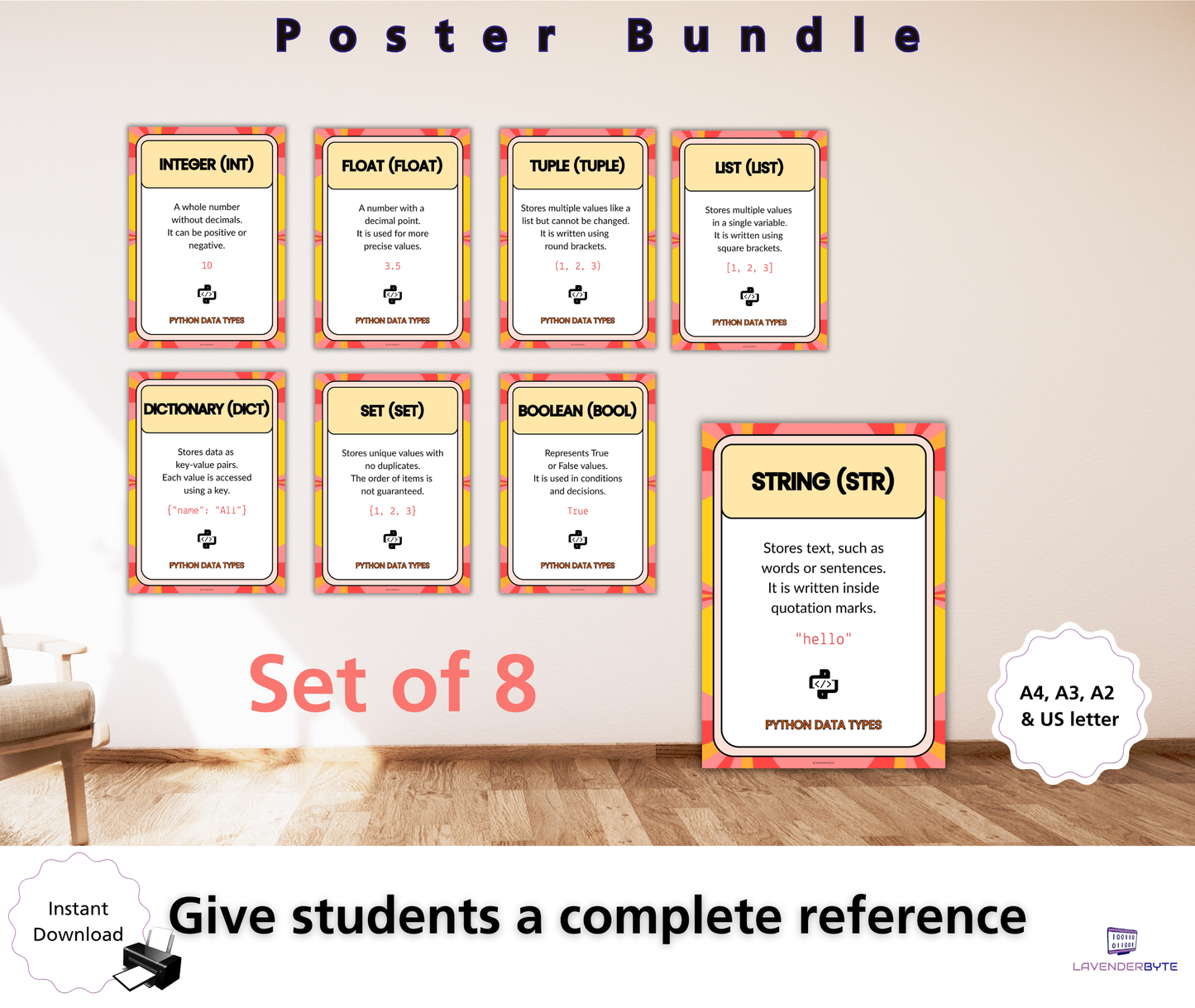 Python Data Types Posters (Complete Set of 8) | Computer Science Classroom Display