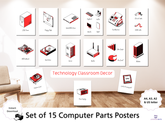 Tech Art Decor Computer Parts Prints Tech classroom posters x15 Print GCSE STEM women teaching technology College Computing Lab Wall Art