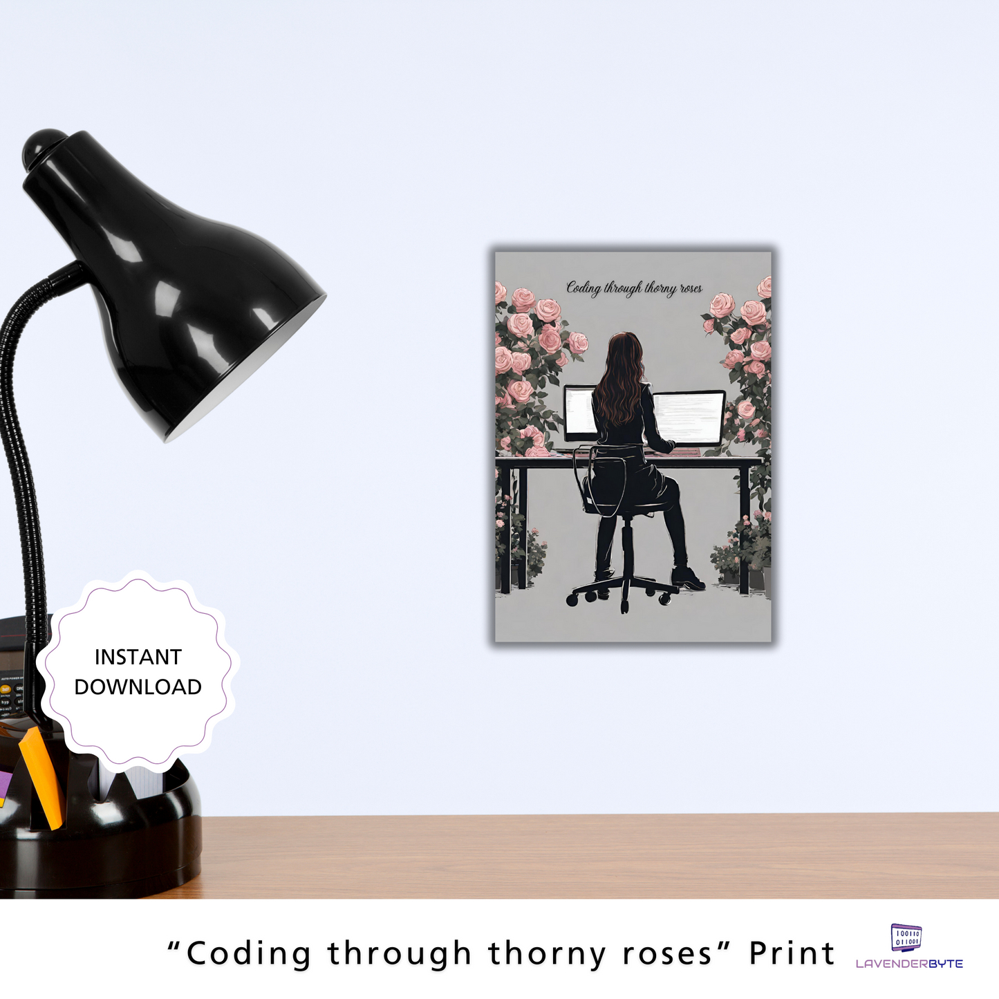 Women in Computer Science Wall Art Girls Can Code Poster Student Programmer Woman Rose Poster Floral Office Art Print Tech IT Work from home