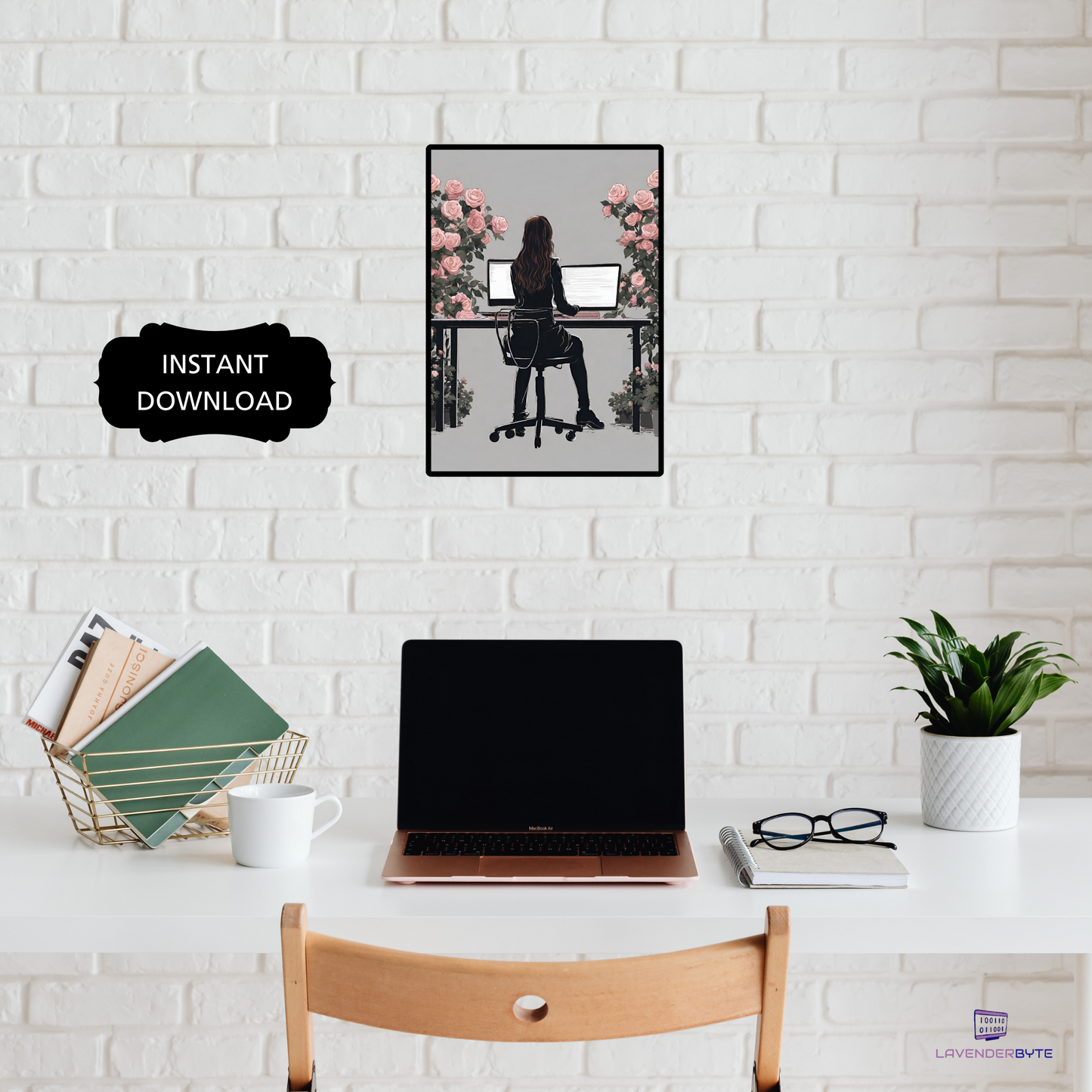 Women in Computer Science Wall Art Girls Can Code Poster Student Programmer Woman Rose Poster Floral Office Art Print Tech IT Work from home