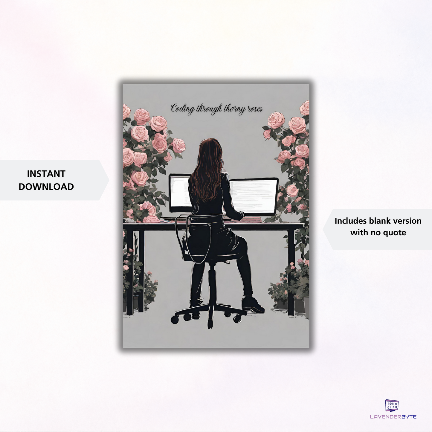 Women in Computer Science Wall Art Girls Can Code Poster Student Programmer Woman Rose Poster Floral Office Art Print Tech IT Work from home