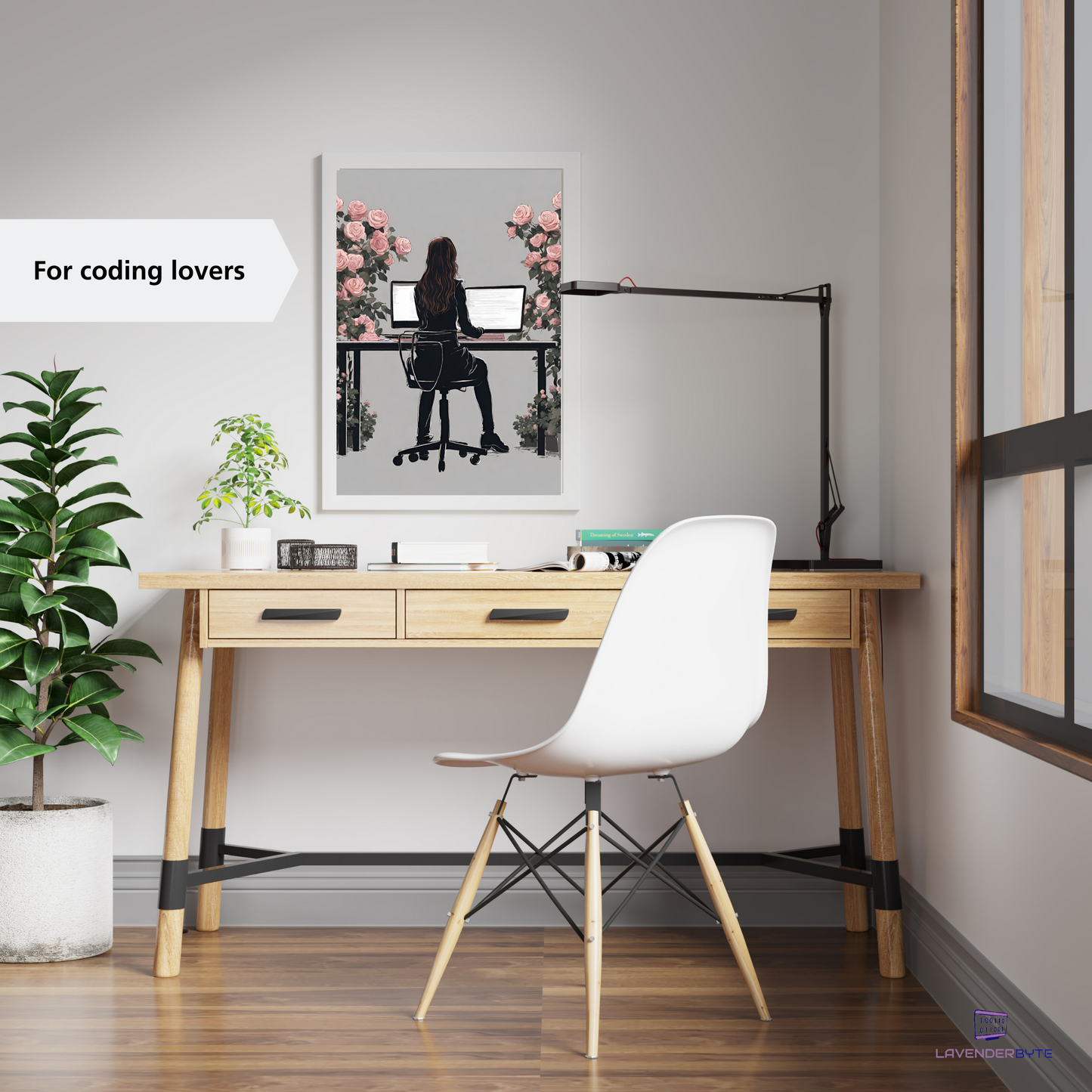 Women in Computer Science Wall Art Girls Can Code Poster Student Programmer Woman Rose Poster Floral Office Art Print Tech IT Work from home