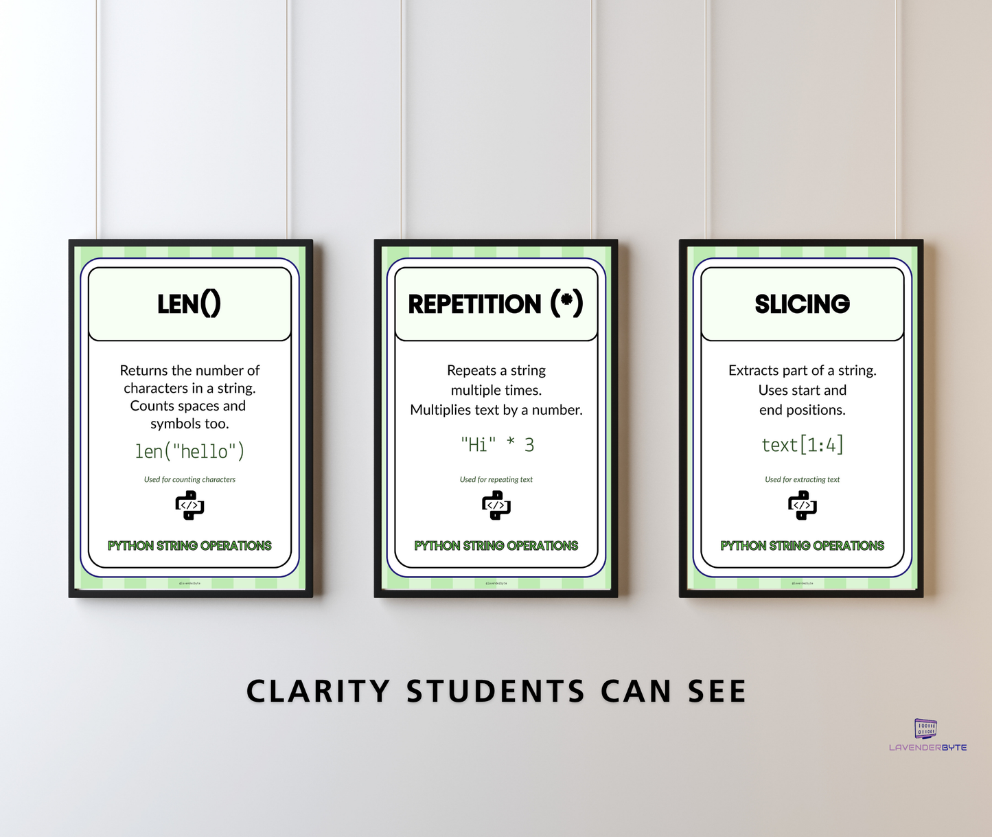 Python String Operations Posters (Concatenation, Indexing, Slicing, Len, Repetition) | Computer Science Classroom Display