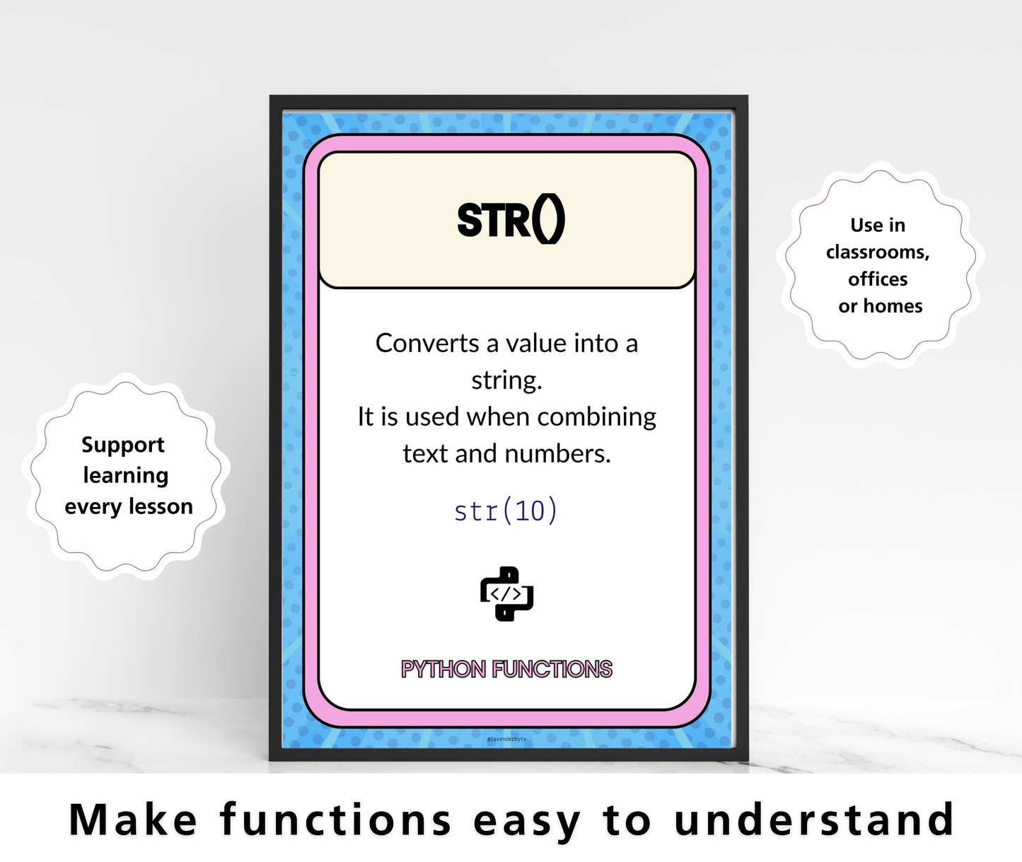 Python Functions Posters Set of 10 | Built-in Functions Classroom Display (print, input, len, type, range & more)