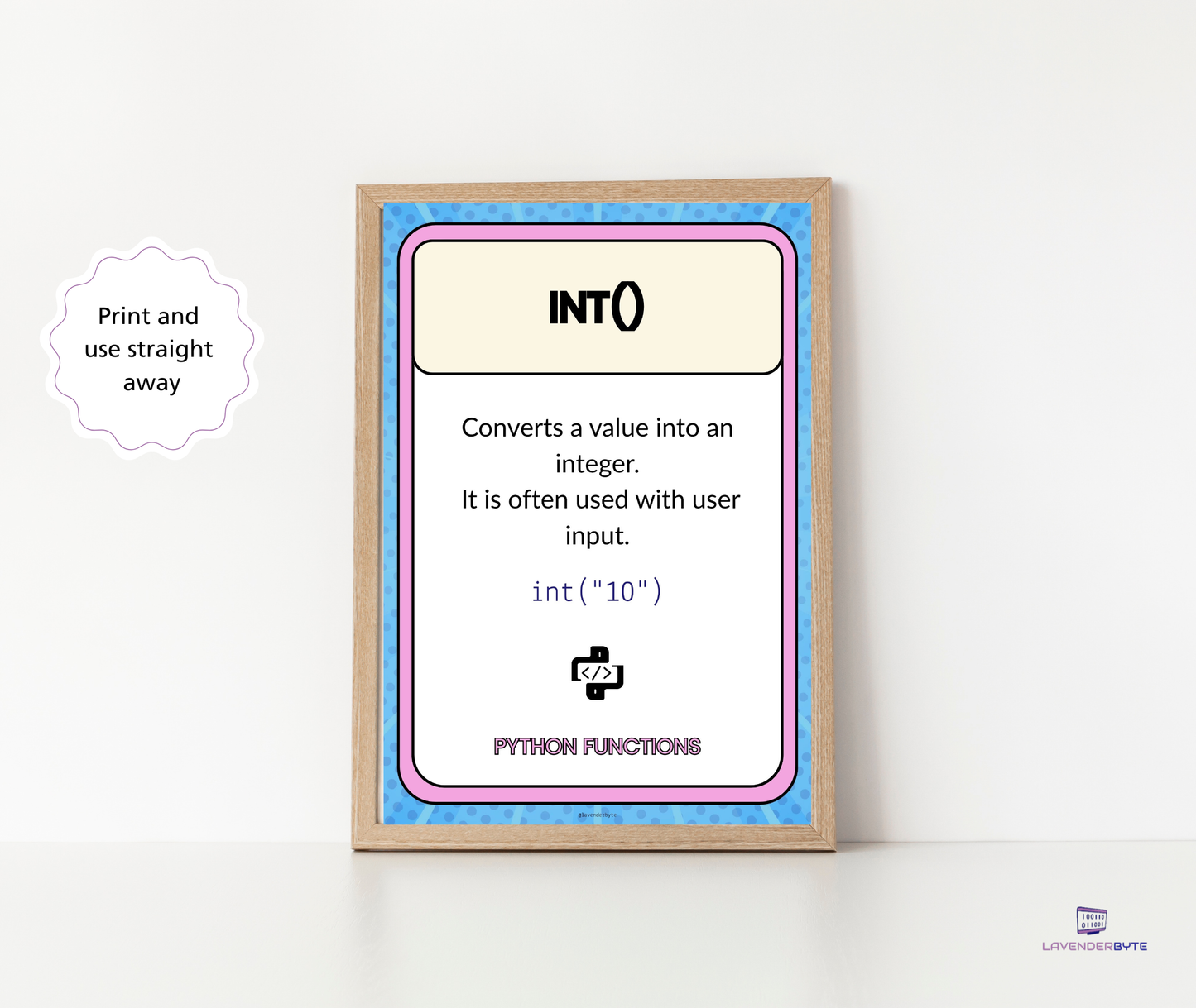 Python Functions Posters Set of 10 | Built-in Functions Classroom Display (print, input, len, type, range & more)